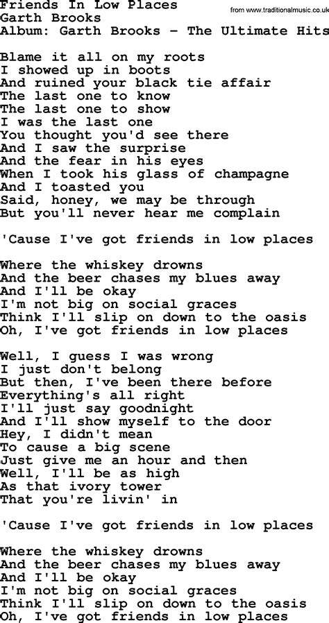 Friends In Low Places, by Garth Brooks - lyrics