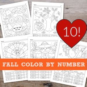 10 Autumn Color by Number Printable Coloring Pages for Kids - Etsy Canada