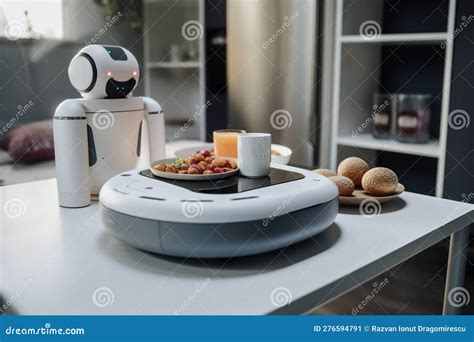 Robot Chef in the Kitchen, Preparing Breakfast with Advanced AI Technology and Modern Design ...