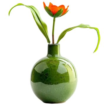 A Green Vase With Flower On White Background, A Green Vase With A Flower, On White Background, A ...