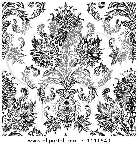 Clipart Seamless Black And White Vintage Floral Pattern 2 - Royalty ...