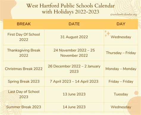 West Hartford Public Schools Calendar 2022 - US School Calendar