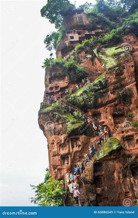 Cliffside Stairs beside Leshan Grand Buddha Editorial Stock Image - Image of dignified, cliff ...