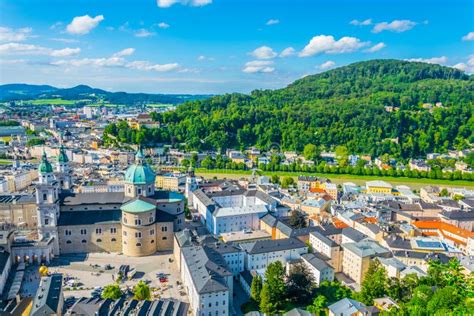 Aerial Panoramic View of the Historic City of Salzburg Including Mirabell Palace, the Salzburg ...