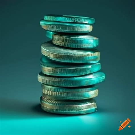 Artistic teal coins stacked in piles