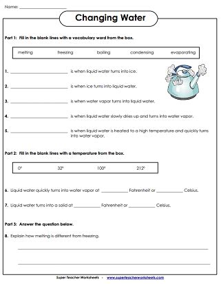 Matter Worksheets - Solid, Liquid, and Gas