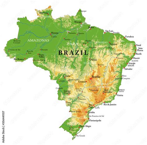 Brazil physical map Stock Vector | Adobe Stock