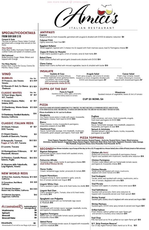 Menu at Amici's Italian Restaurant, Waynesville