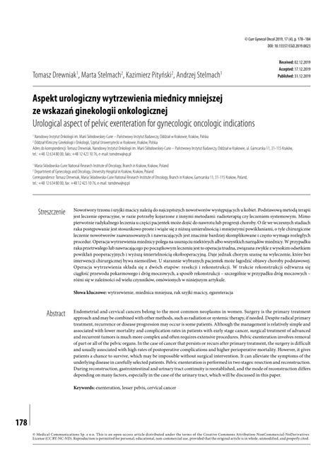 (PDF) Urological aspect of pelvic exenteration for gynecologic oncologic indications