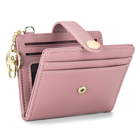 POIUGOYA Slim Wallet for Women, Leather Bifold RFID Blocking Credit Card Holder with Keychain ...