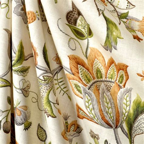 Jacobean curtains green orange beige curtains floral curtains ivory fl – JLL HOME