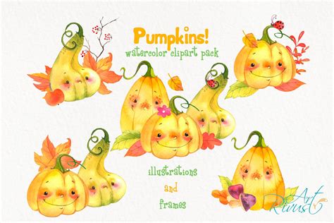 Pumpkins Clipart Set. Watercolor Fall Clip Art Download. - Etsy