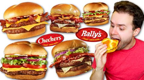 I tried every single BURGER from Checkers! WHICH IS THE BEST? - Rally's Full Menu Review! - YouTube