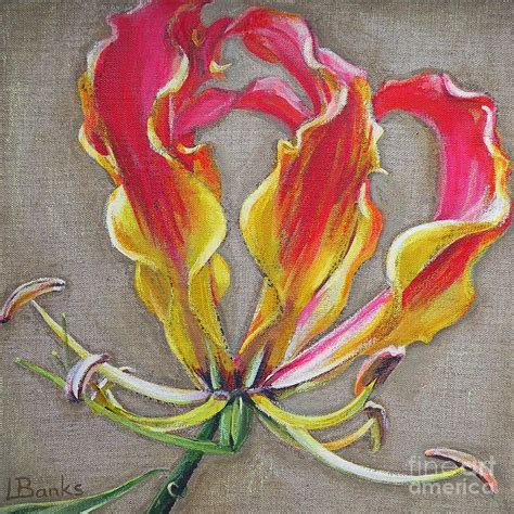 Flame Lily Painting - Flame Lily by Leigh Banks in 2021 | Lily painting, Flower drawing, Lilies ...