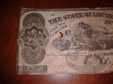 $5 Dollar Bill 1862 State Of Louisianna Five Dollars Civil War Era