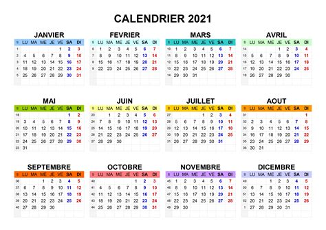 Annuel 2021 Calendrier 2021 Word - Calendrier Lunaire