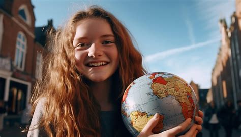 Premium AI Image | stock photo of 18 year old girl on eurotrip happy and laughing holding a ...