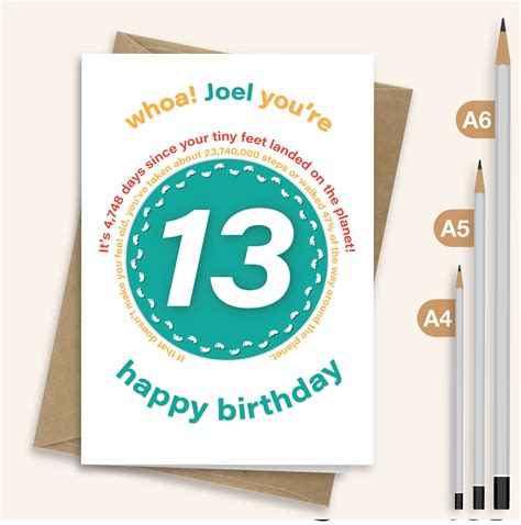 Funny 13th Birthday Card for Boy for Girl Unique Personalised - Etsy