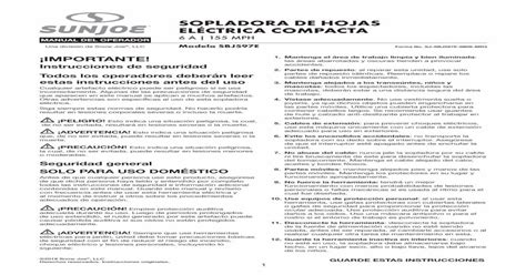 SOPLADORA DE HOJAS ELÉCTRICA COMPACTA… · 3 Antes del uso, verifique que el cable de extensión ...