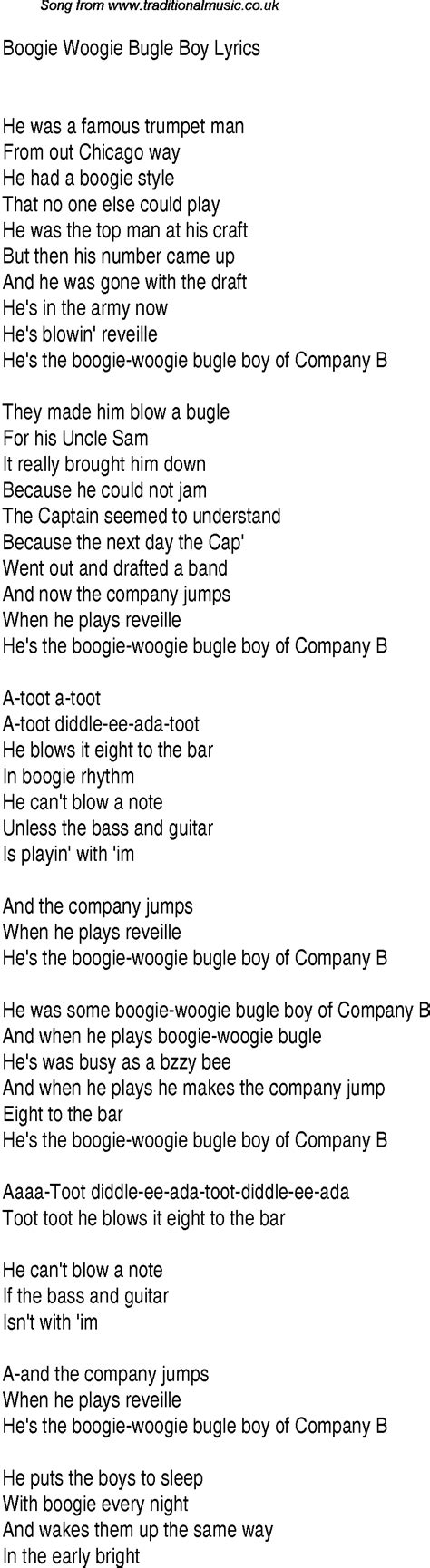 1940s Top Songs: lyrics for Boogie Woogie Bugle Boy(Andrews Sisters)