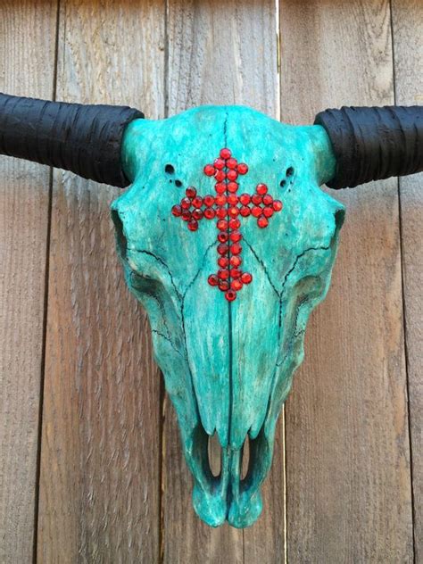 Large Turquoise Cow Skull with Red by PriddyGirlBoutique on Etsy | Cow ...