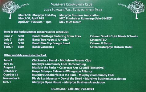 2023 Summer/Fall Events in the Park – Murphys Community Park