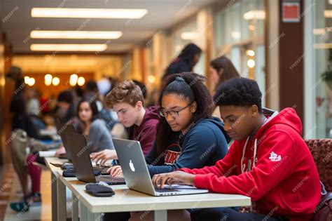 Premium AI Image | Students in a classroom with laptops and a screen ...