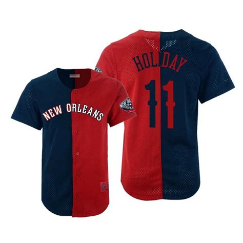 Men Jrue Holiday New Orleans Pelicans #11 Pelicans Navy Red Split Mesh Button Jersey – Choose ...