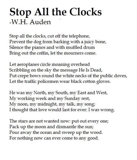 W. H. Auden - Stop The Clocks #poetry | Poetry words, Poetry quotes, Poems