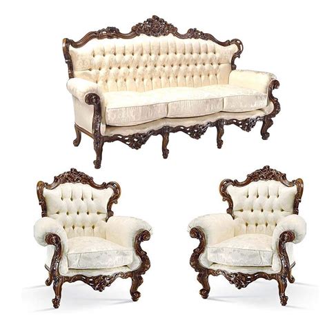 Buy Crown Gallery Teak Wood Carving Sofa Set of 3+1+1 | Antique Carving ...