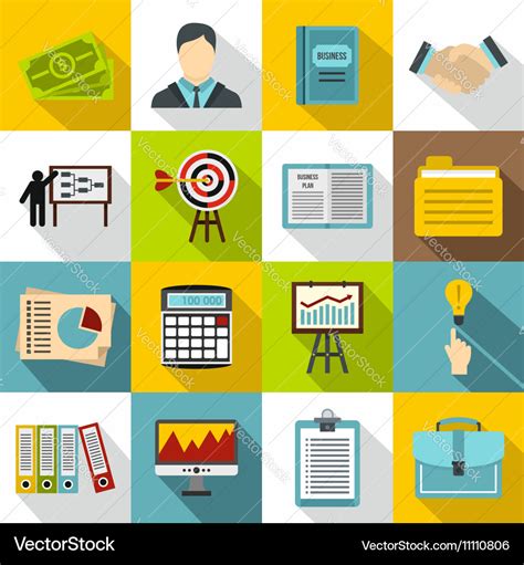 Business plan icons set flat style Royalty Free Vector Image