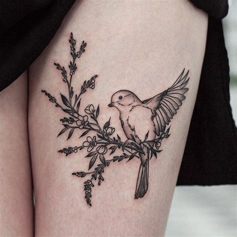 Bird on a branch by Olga Nekrasova - Tattoogrid.net