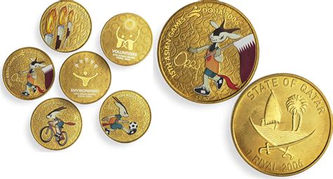 Qatar 1 riyal set of 6 coins 15th Asian Games DOHA bimetal coins 2006 UNC | MA-Shops