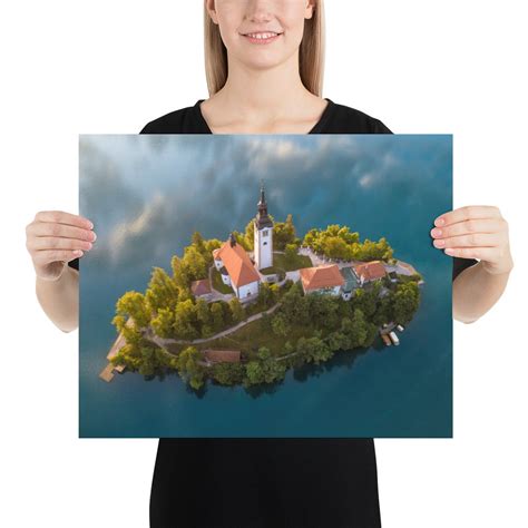 Aerial View of Lake Bled Monastery Church Island Print by Tzvika Stein ...