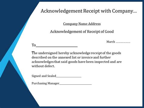 Acknowledgement Receipt With Company Name Address And Goods Signed And ...