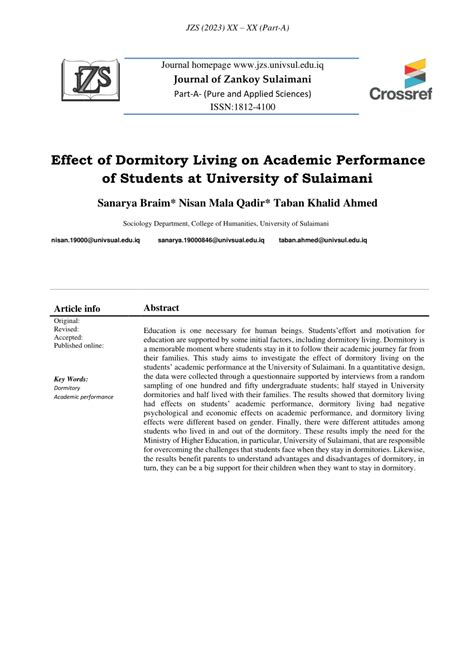 (PDF) Effect of Dormitory Living on Academic Performance of Students at University of Sulaimani ...