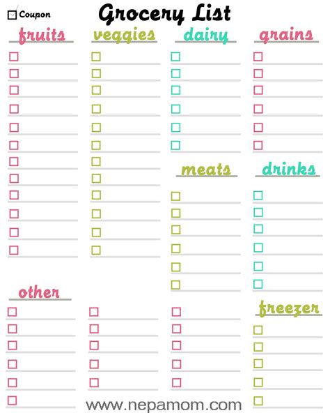 Grocery Shopping List Template--print this template out and save money ...