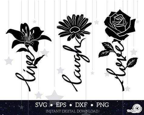 Flower Word Stems Live Laugh Love Vector Set INSTANT DIGITAL DOWNLOAD ...