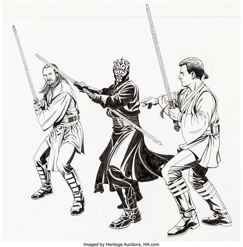 Rick Hoberg Star Wars Qui-Gon Jinn, Obi-Wan Kenobi, and Darth Maul | Lot #15063 | Heritage Auctions