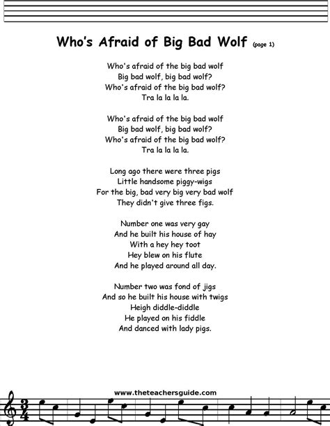 who's afraid of the big bad wolf song | Who's Afraid of the Big Bad Wolf lyrics printout Big Bad ...