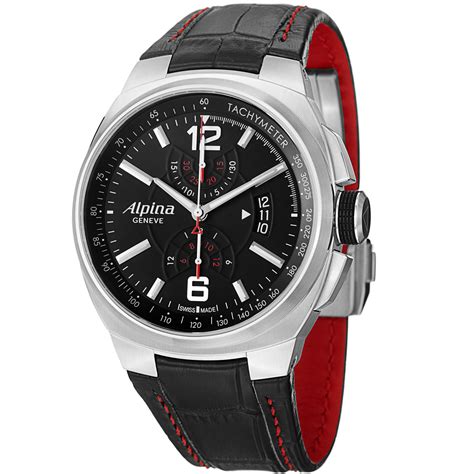 Alpina Racing Chronograph Black Dial Black Leather Men's Watch ...