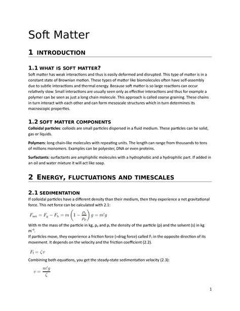 Soft Matter samenvatting - Soft Matter 1 INTRODUCTION 1 IS SOFT MATTER ...