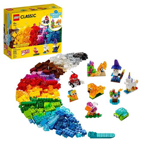 LEGO Classic Creative Transparent Bricks Building Set 11013, Wizard and Animal Toys Including ...