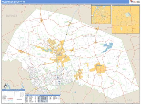 Williamson County, Texas Zip Code Wall Map | Maps.com.com