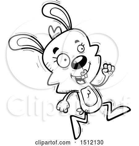 Clipart of a Black and White Running Female Rabbit - Royalty Free Vector Illustration by Cory ...