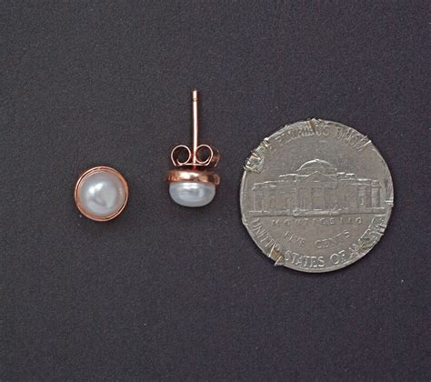 Pearl Gold Earrings Studs 6mm Pearl Studs Bezel Setting - Etsy