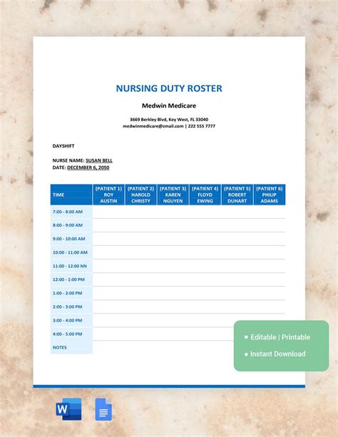 FREE Duty Roster Templates - Download in Word, Google Docs, Excel, PDF ...