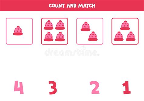 Count All Pink Winter Caps and Match with the Correct Number. Stock Vector - Illustration of ...
