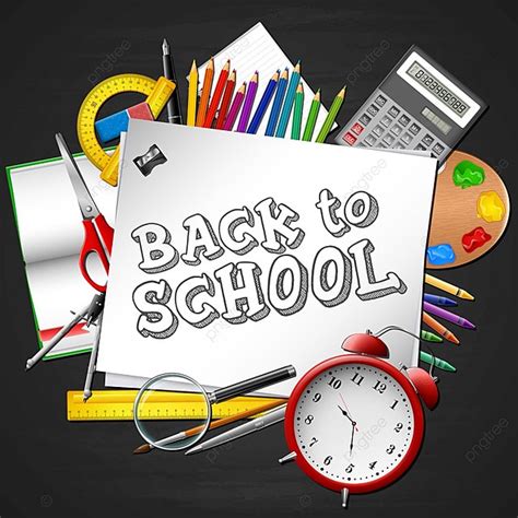 Cartoon School Supplies On Blackboard Background Template Download on ...