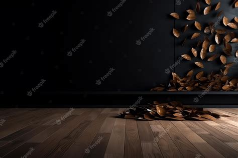 Premium Photo | A black room with a gold leaf on the floor